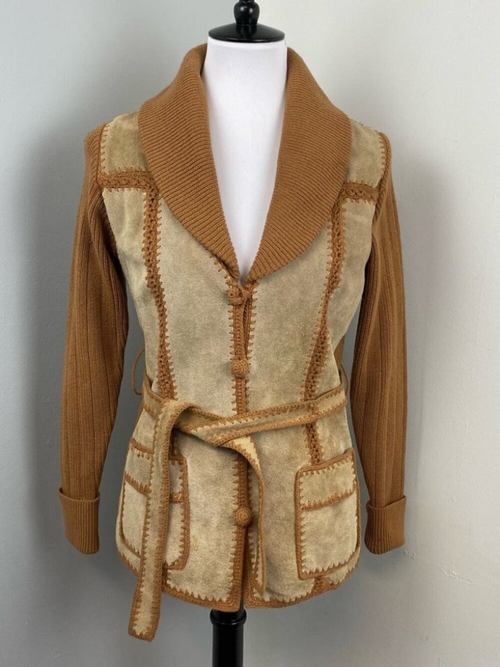 Vintage 70’s Suede Leather and Knit Patchwork Jacket Small